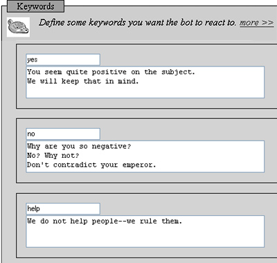 screenshot showing how to edit bot keywords