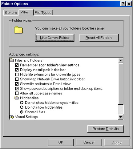 folder options window